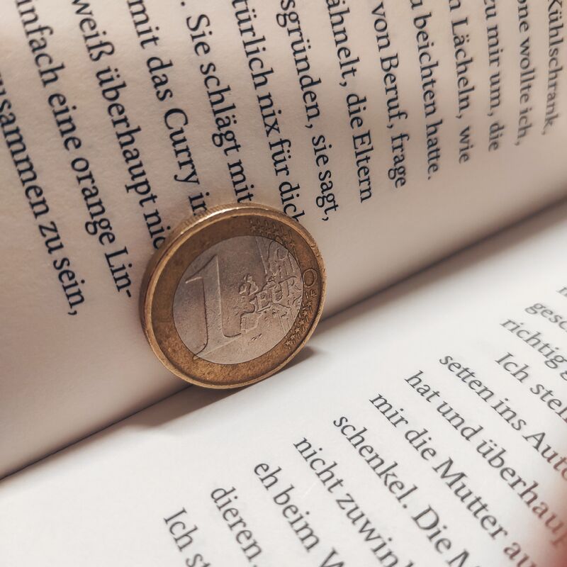 Ein-Euro-Stück in einem Buch