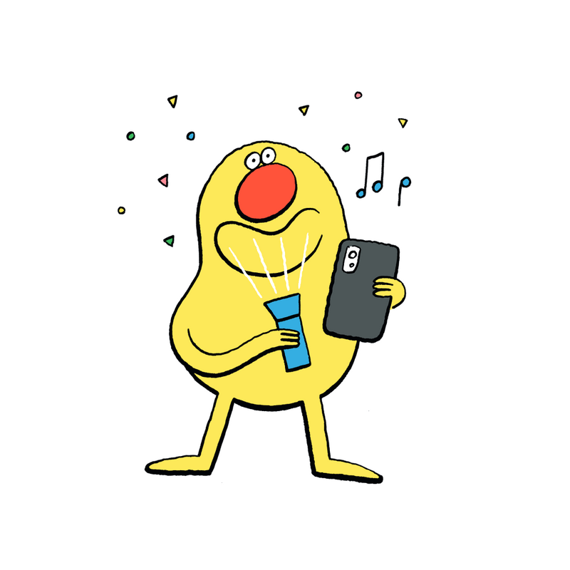 Illustration eines singenden Männchens mit Smartphone